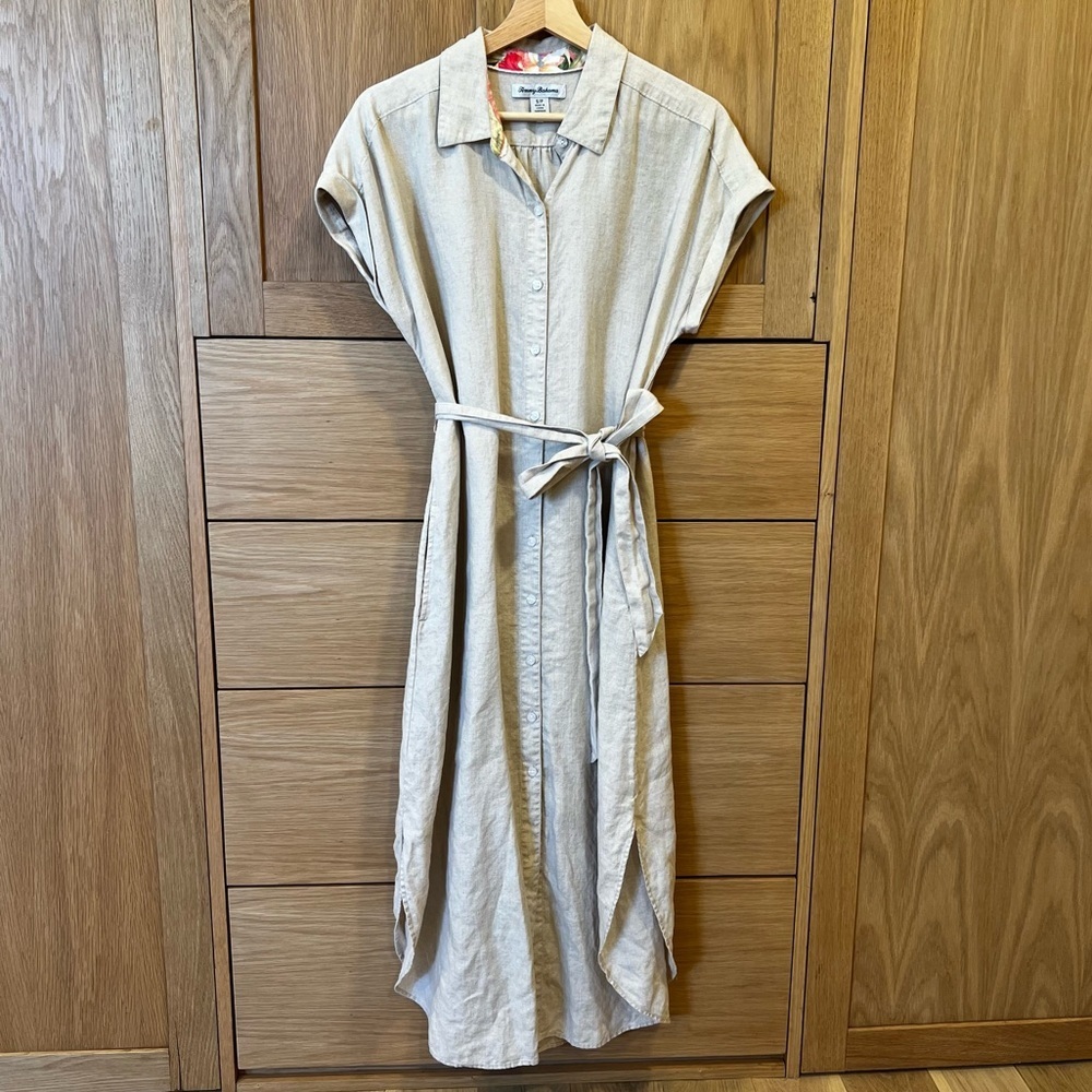 Tommy Bahama Linen Maxi Shirtdress Natural Beige Size Small Beach Coastal Resort